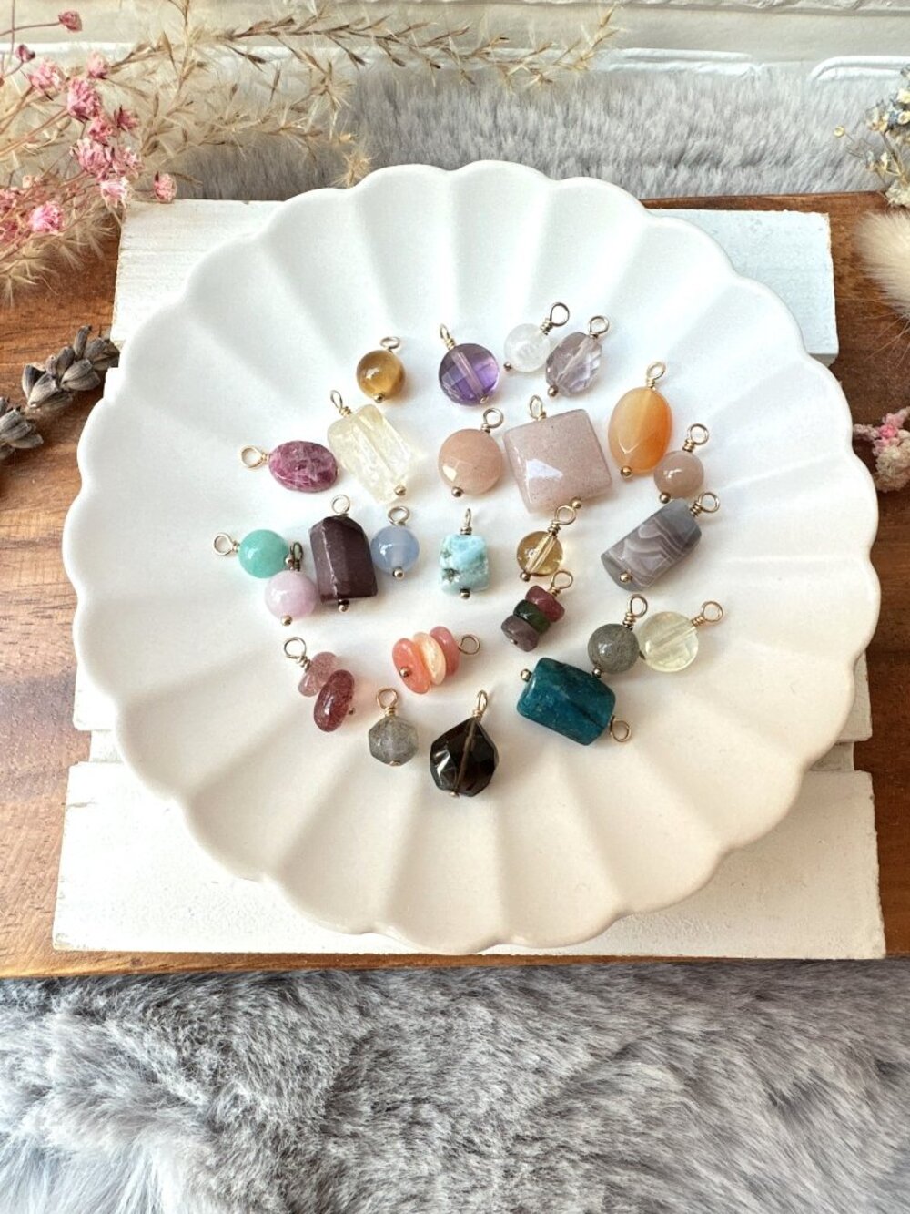 Set of 25 Mini Assorted Gemstone Charms with 14k Gold Filled Loop